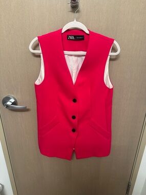 ZARA Bright Pink Sleeveless Blazer Vest Size Small